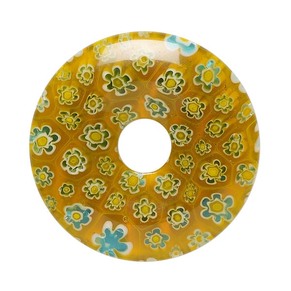 Focal, millefiori glass 1pkg1, translucent golden orange and multicolored, 34-35mm undrilled donut. image number 0