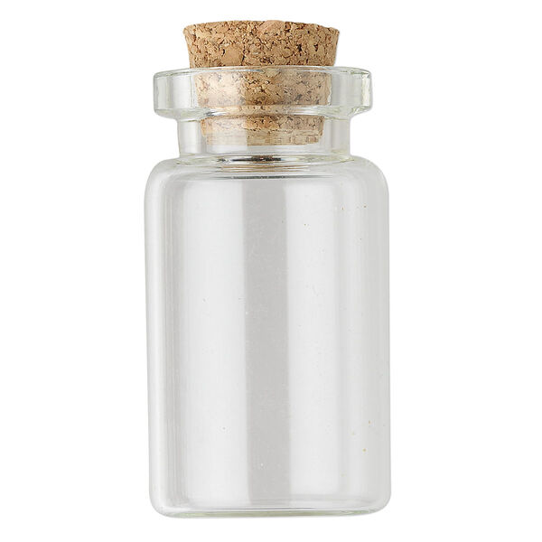 Component, glass and cork, clear, 38x19mm-40x22mm bottle with stopper and 12mm opening. Sold per pkg of 10. image number 1