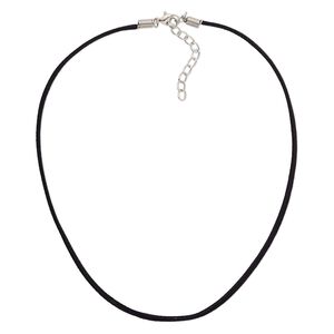 Necklace cord, velveteen / silver-plated steel / "pewter" (zinc-based alloy), black, 2.5-3mm wide, 16 inches with 3-inch extender chain and lobster claw clasp. Sold per pkg of 10.