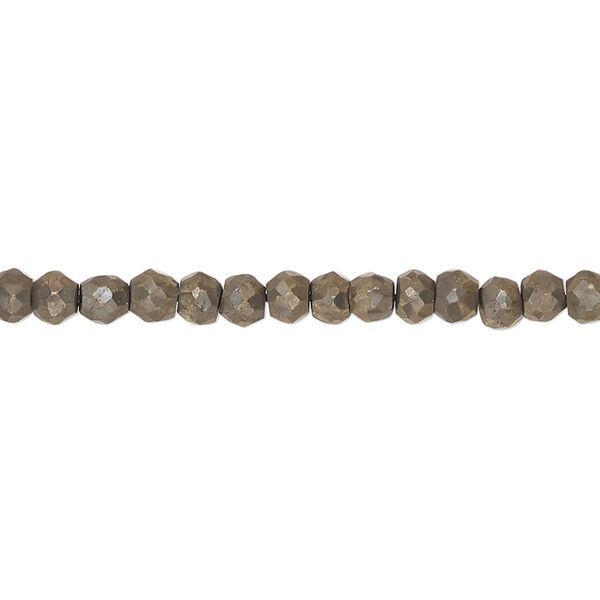 Bead, oxidized pyrite (natural), dark, 4x2mm-5x4mm hand-cut faceted rondelle with 0.4-1.1mm hole, D grade, Mohs hardness 6. Sold per 13-inch strand. image number 0
