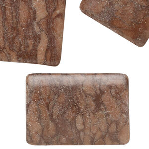 Brown zebra stone 1pkg6, puffed rectangle bead natural, 40x28mm-41x31mm