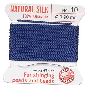 Thread, Griffin, silk, dark blue, size #10. Sold per 2-meter card (approximately 78 inches).