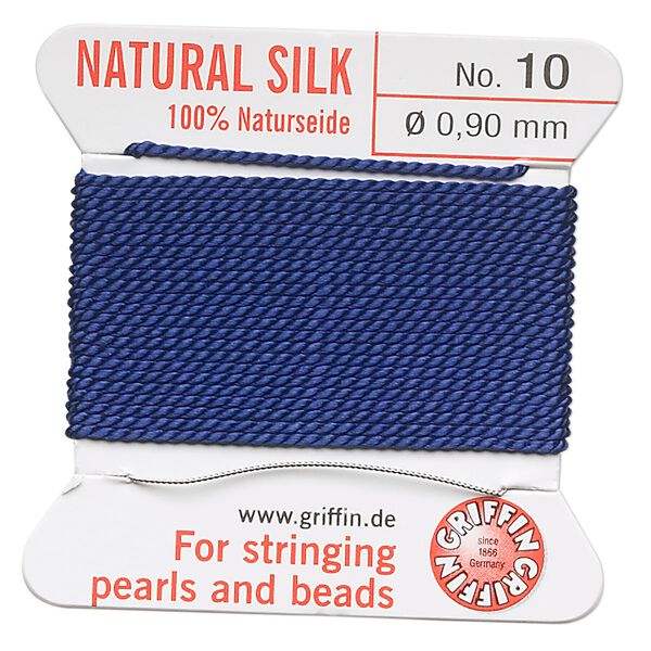 Thread, Griffin, silk, dark blue, size #10. Sold per 2-meter card (approximately 78 inches). image number 0
