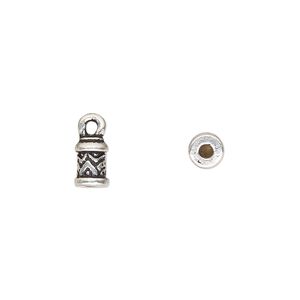 Cord end, glue-in, TierraCast®, antique silver-plated pewter (tin-based alloy), 7.5x5mm with temple design, 2mm inside diameter. Sold per pkg of 20.