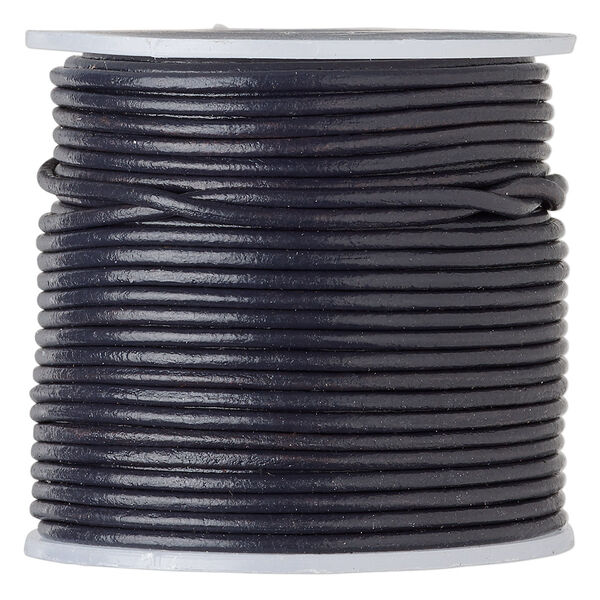 Cord, leather (dyed), navy blue, 1.4-1.6mm round. Sold per 25-yard spool. image number 0