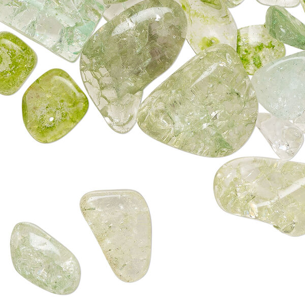 Bead mix, crackle glass, translucent green and light green, small to large chip. Sold per 4-ounce pkg. image number 0