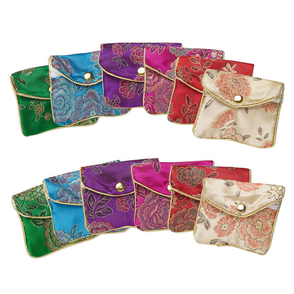 Pouch mix, rayon, mixed colors, 3 x 2-1/2 inch brocade. Sold per pkg of 12. image number 0