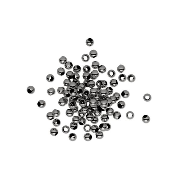 Bead, gunmetal-plated brass, 2x1.5mm micro round. Sold per pkg of 100. image number 0