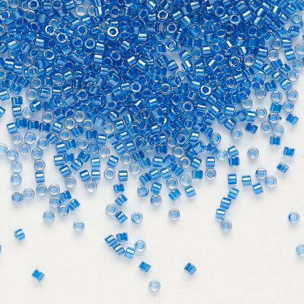 Seed bead, Delica®, glass, pkg/250g, #11 round, translucent cerulean blue-lined luster crystal clear (DB-0920). image number 0