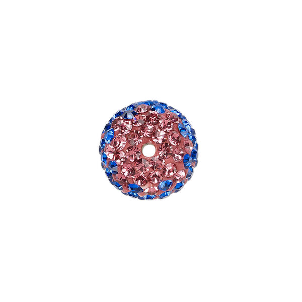 Bead, Egyptian glass rhinestone / epoxy / resin, cobalt blue / pink / white, 14mm round with pav&eacute; wave design. Sold individually. image number 1