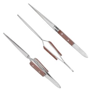 Tweezers, steel and fiberglass, silver and brown, 6-1/2 inches. Sold individually.