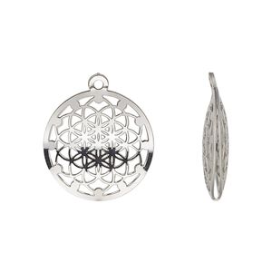 Drop, stainless steel, 18mm double-sided domed round with textured cut-out kaleidoscope design. Sold per pkg of 6.