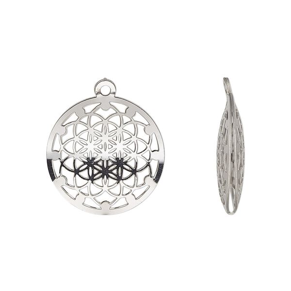 Drop, stainless steel, 18mm double-sided domed round with textured cut-out kaleidoscope design. Sold per pkg of 6. image number 0