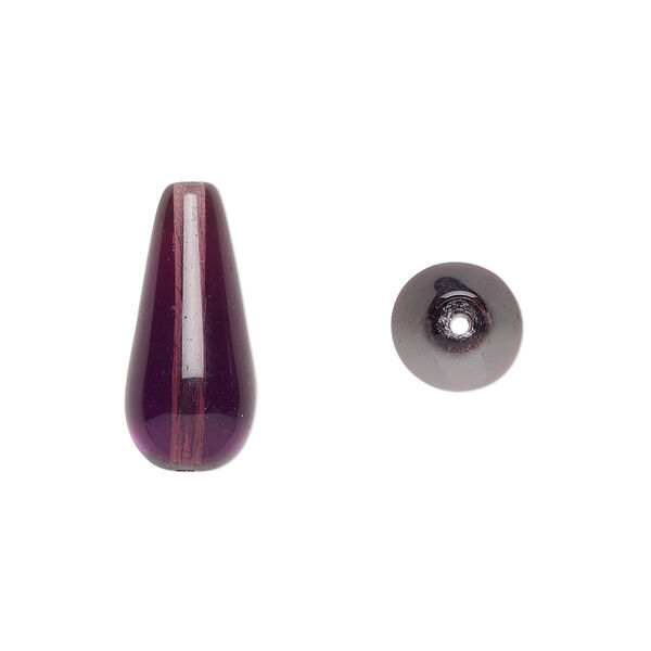 Bead, Czech pressed glass, amethyst purple, 20x9.5mm teardrop. Sold per 15-1/2" to 16" strand, approximately 20 beads. image number 0