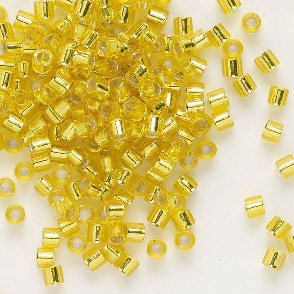 Seed bead, Delica®, glass, pkg/250g, #8 round, transparent silver-lined yellow (DBL-0145). image number 0
