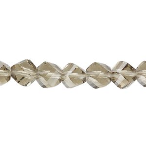 Bead, glass, translucent black diamond, 6-8mm faceted helix. Sold per 7-inch strand, approximately 20 beads.