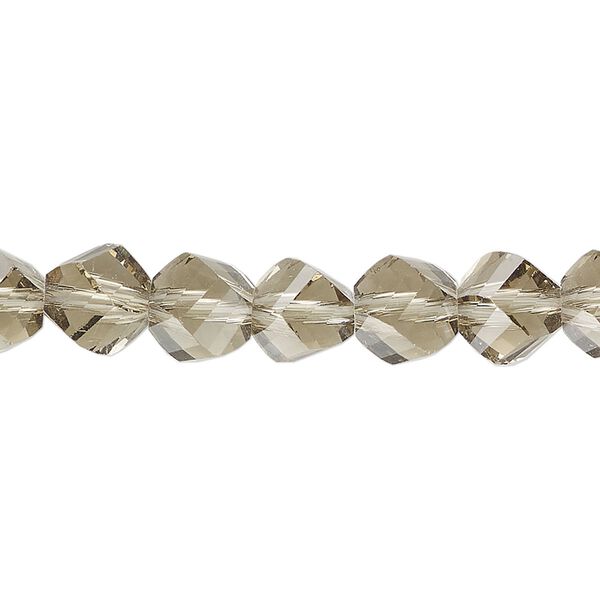 Bead, glass, translucent black diamond, 6-8mm faceted helix. Sold per 7-inch strand, approximately 20 beads. image number 0
