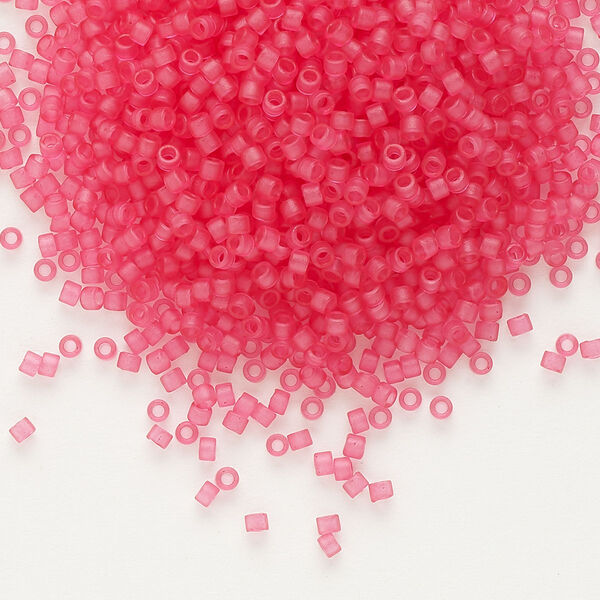 Seed bead, Delica®, glass, pkg/7.5g, #11 round, translucent matte bubblegum pink crystal red (DB-0780). image number 0