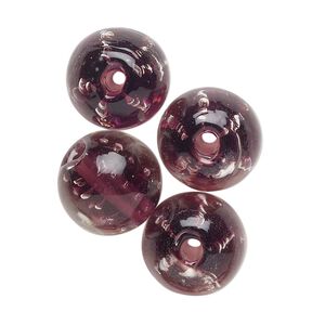 Bead, lampworked glass, translucent purple, 14mm round. Sold per pkg of 4.