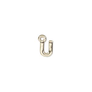 Charm, gold-finished "pewter" (zinc-based alloy), 7.5x6mm alphabet letter U. Sold per pkg of 2.