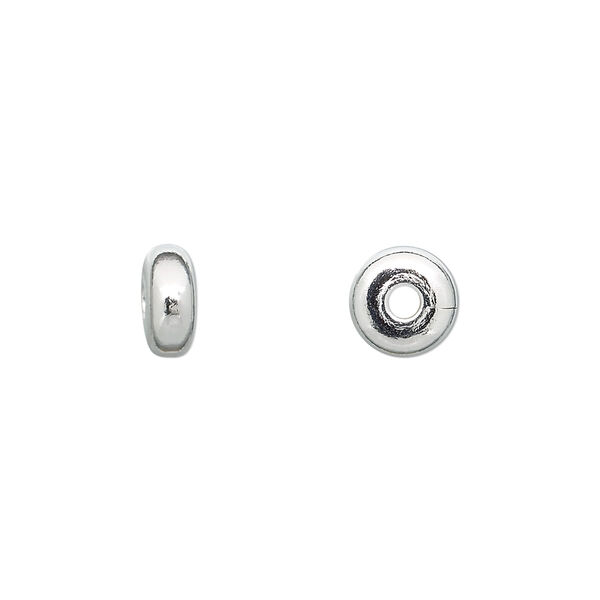 Bead, silver-plated brass, 8x4mm smooth rondelle. Sold per pkg of 10. image number 0