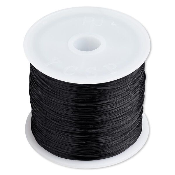 Cord, stretch, elastic floss, black, 0.5mm diameter, 3-pound test . Sold per 150-foot spool. image number 0