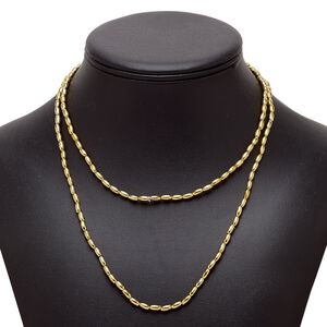 Necklace, vintage Japanese acrylic, gold, 6x3mm oval, 34-inch continuous loop. Sold individually.