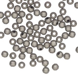Bead, antique silver-plated steel, 4mm round. Sold per pkg of 100.