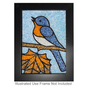 Sabrina Frey Bead Mosaic™ Starter Kit, glass / medium-density fiberboard / glue, pkg/1, multicolored, 5x7 inches with "Chirp (bluebird)" design.