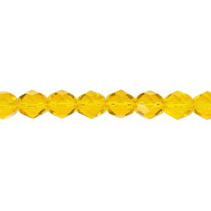 Bead, Czech fire-polished glass, transparent yellow, 6mm faceted round. Sold per 15-1/2" to 16" strand, approximately 65 beads.