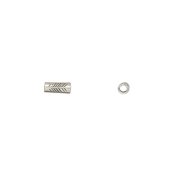 Bead, Hill Tribes, antiqued fine silver, 6x3mm round tube with stamped chevron design. Sold per pkg of 4. image number 0
