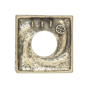 Clasp, 3-strand toggle, antique brass-finished brass, 29mm square with swirl. Sold individually.