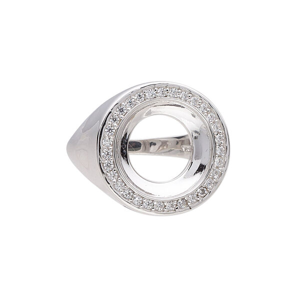 Ring, Almost Instant Jewelry®, rhodium-plated sterling silver and cubic zirconia, clear, 19mm wide with 14mm rivoli glue-in setting, size 7. Sold individually. image number 0