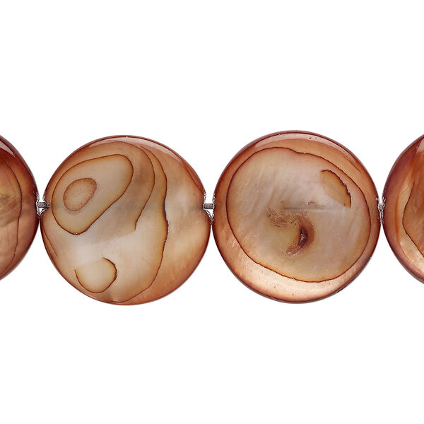 Mother-of-pearl shell 1pkg1, puffed flat round bead 15 inch copper 17-18mm image number 0