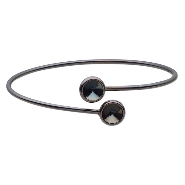 Bracelet, Almost Instant Jewelry®, cuff, black-finished brass, 21mm wide ends and (2) SS39 rivoli glue-in settings, 8 inches. Sold individually. image number 0
