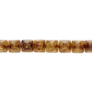 Spacer, Preciosa, Czech pressed glass, transparent tortoise gold, 6x6x7mm 2-strand pyramid, fits up to 3mm bead. Sold per 8-inch strand, approximately 30 spacers.