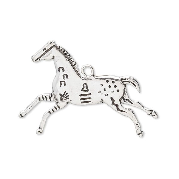 Focal, sterling silver, 32x25mm horse with symbols. Sold individually. image number 0