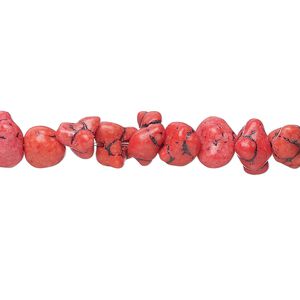 Bead, "turquoise" (resin) (imitation), red, small chip and small to large pebble. Sold per 15-inch strand.