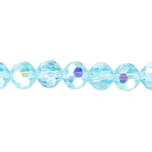 Bead 1pk 32 facets translucent turquoise blue AB, Celestial Crystal® 8mm round 15.5-16 inch