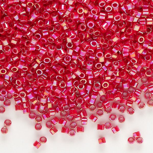 Seed bead, Delica®, glass, pkg/250g, #10 round, opaque rainbow red (DBM-0162). image number 0