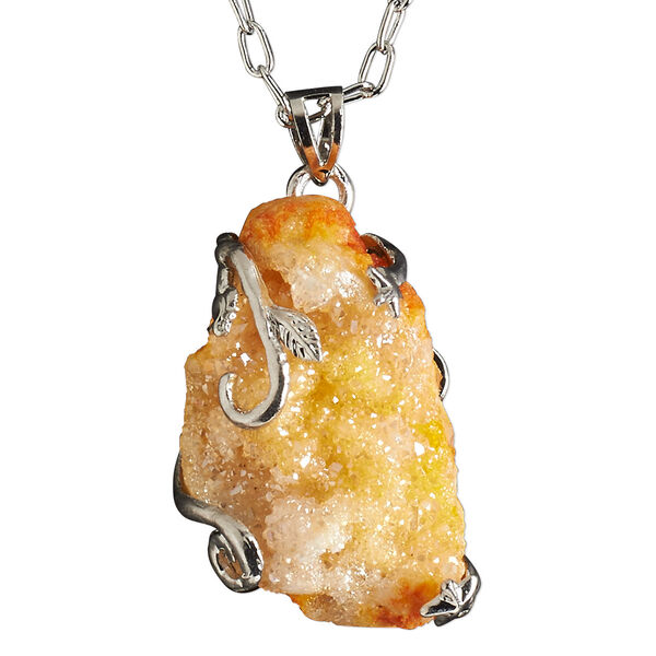Necklace, electroplated druzy agate (coated) and imitation rhodium-plated brass, champagne, 30x20mm-38x28mm hand-cut wire-wrapped freeform, 20 inches with 2-1/2 inch extender chain and lobster claw clasp. Sold individually. image number 0