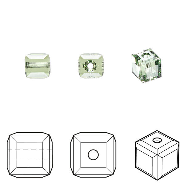 Bead 6pk peridot, Crystal Passions® 6mm cube 5601 image number 0