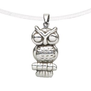 Pendant, antiqued fine silver, electroformed, 25x13mm single-sided owl. Sold individually.