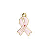 Charm 1pkg4, gold-finished "pewter" (zinc alloy) / enamel, pink / red, 18x14mm "Love" / awareness ribbon image number 0