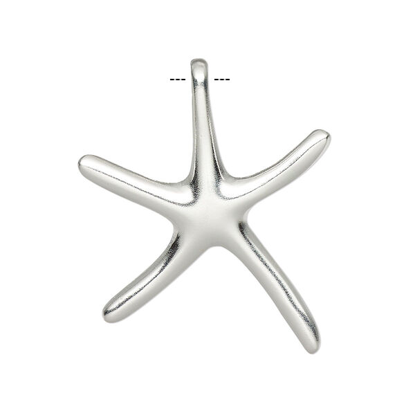 Pendant, sterling silver, 32x27mm starfish. Sold individually. image number 0