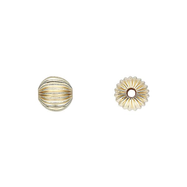 Bead, 14Kt gold-filled, 8mm corrugated round. Sold per pkg of 10. image number 0