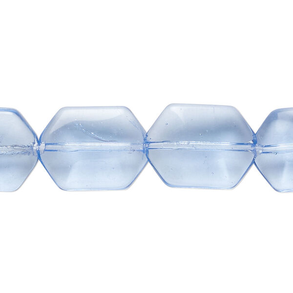 Bead, glass, transparent medium blue, 16x13mm-17x13mm puffed hexagon. Sold per 13-inch strand, approximately 15 beads. image number 0