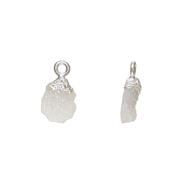 Druzy agate / sterling silver 1pkg1, electrocoated hand-cut nugget drop natural 8x5mm-9x7mm image number 0