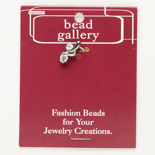 Pendant, brass and glass, pkg/1, silver finish and clear, 18x9mm. image number 0