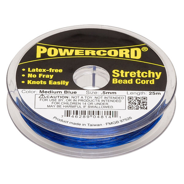 Cord, Powercord®, elastic, medium blue, 0.5mm, 4-pound test. Sold per 25-meter spool. image number 0